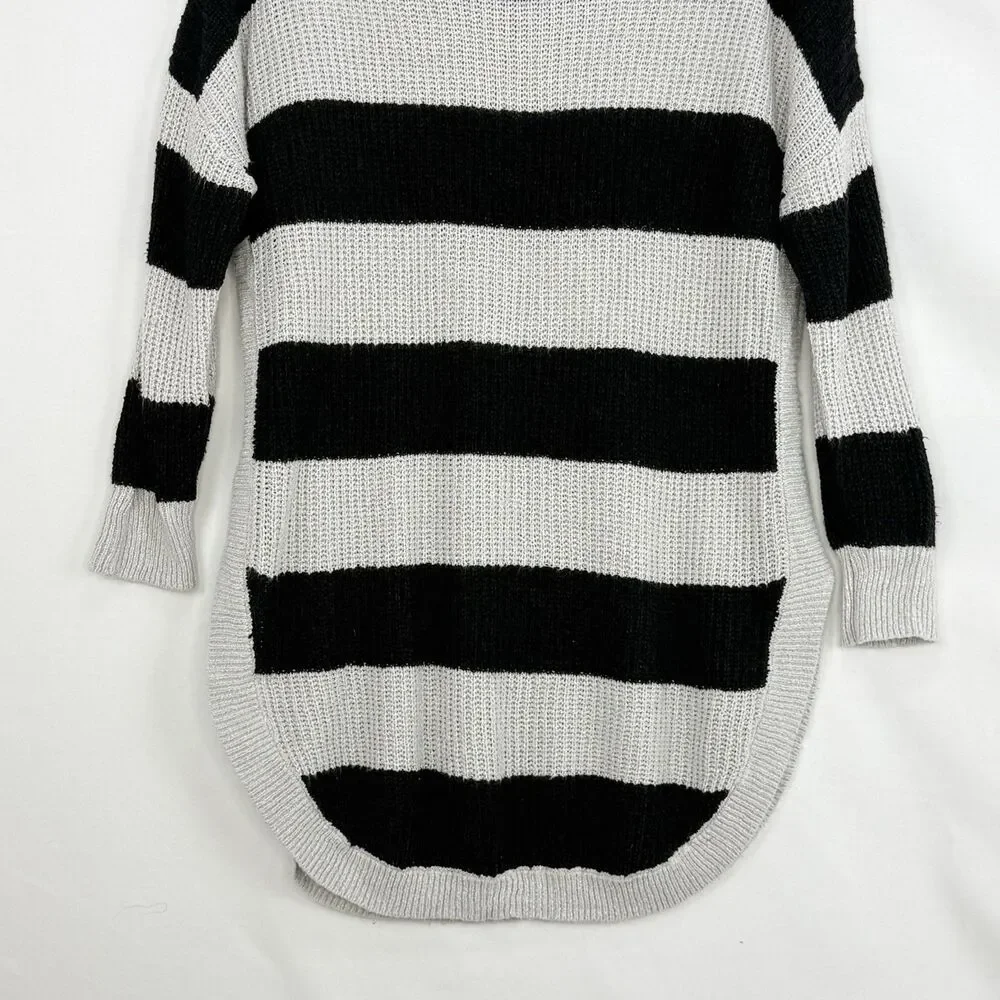 Express S Petite Black Gray Knit Sweater Dress Tunic 3/4 Sleeve High Low Hem